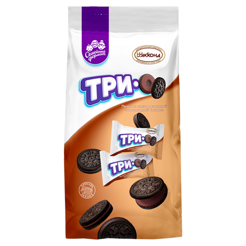 بیسکوئیت تریو آکوند روسیه کاکائو با مغز شکلاتی وزن 460 گرم